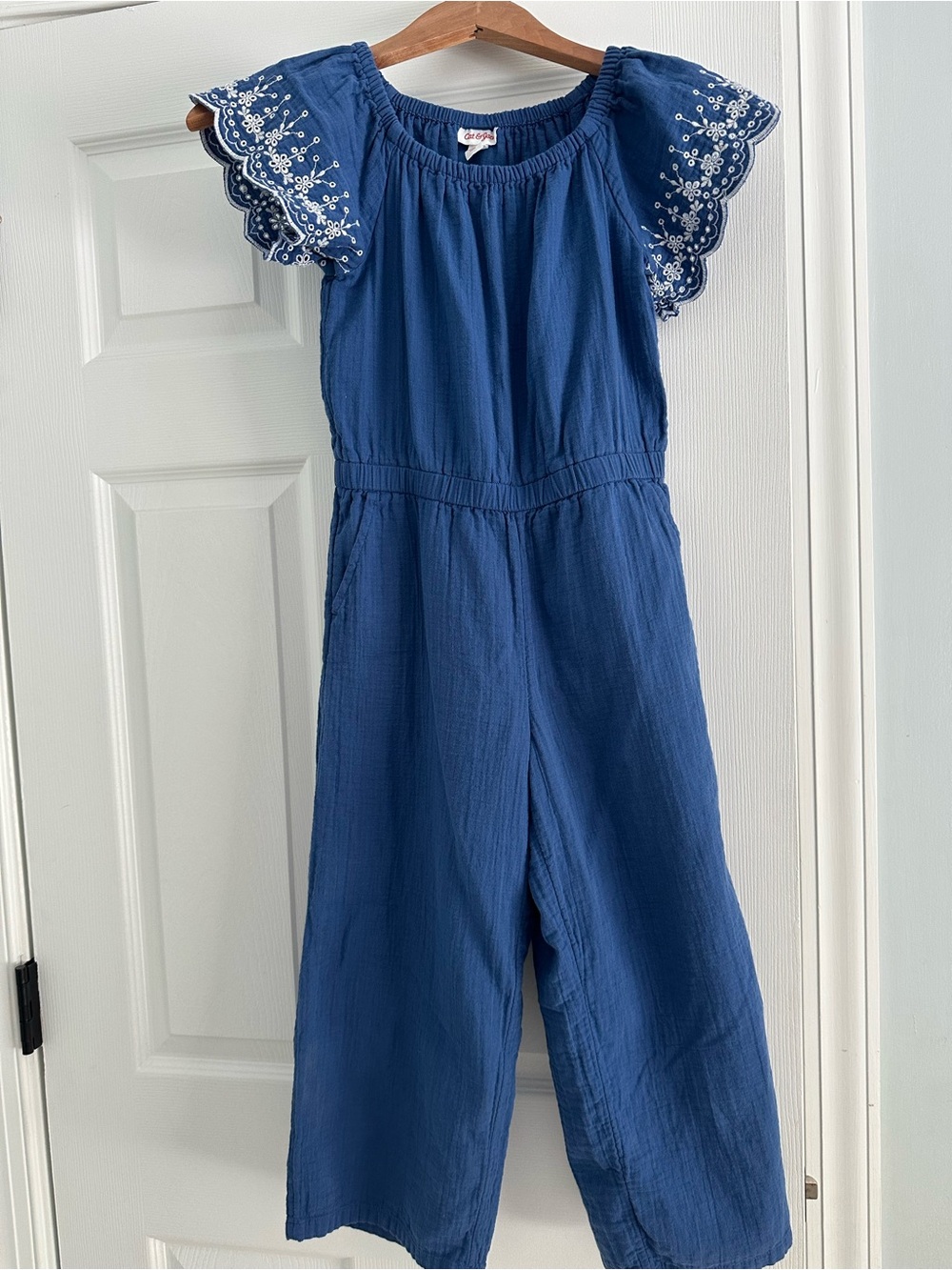 Cat & Jack Blue Embroidered Flutter-Sleeve Romper, size 8